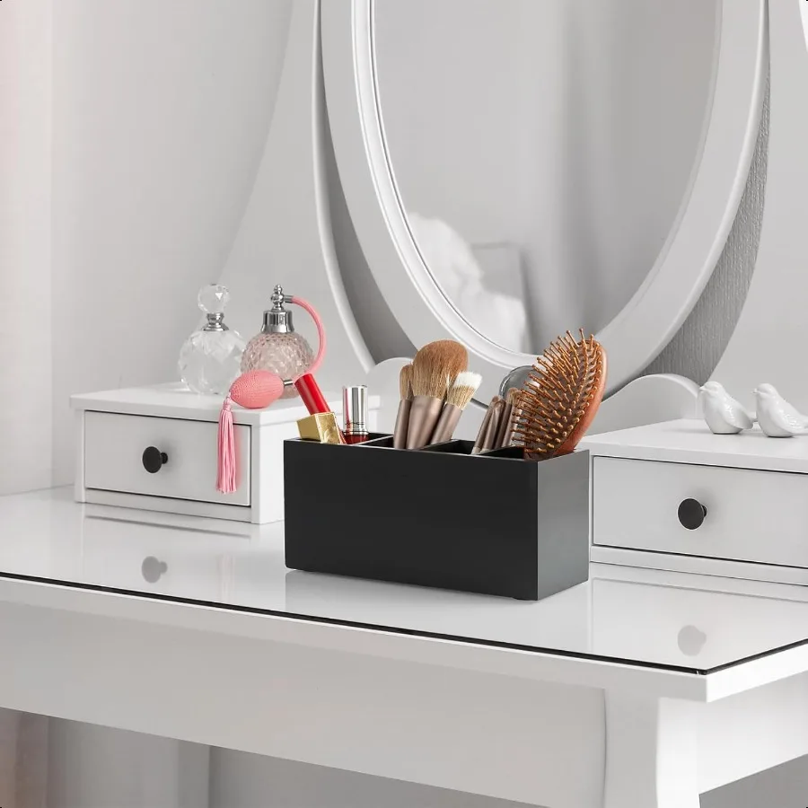 حامل قلم رصاص لمنظمي المكتب الخشبي والملحقات مع 4 فتحات لحامل فرشاة المكياج على سطح الطاولة أورجاني