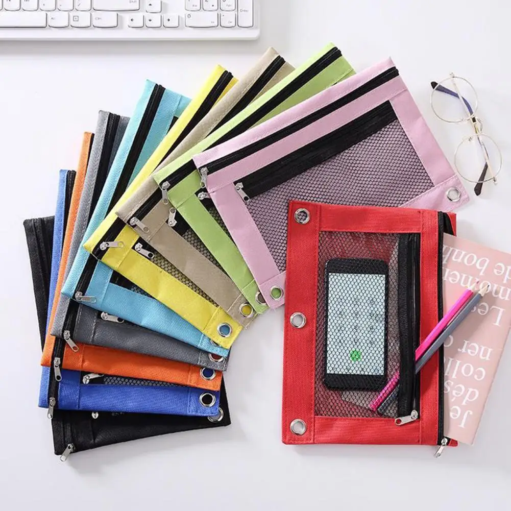 

5Pcs File Holder Oxford Cloth Pencil Pouch 3 Ring Binders Ample Storage Mesh Design File Holder fournitures scolaires