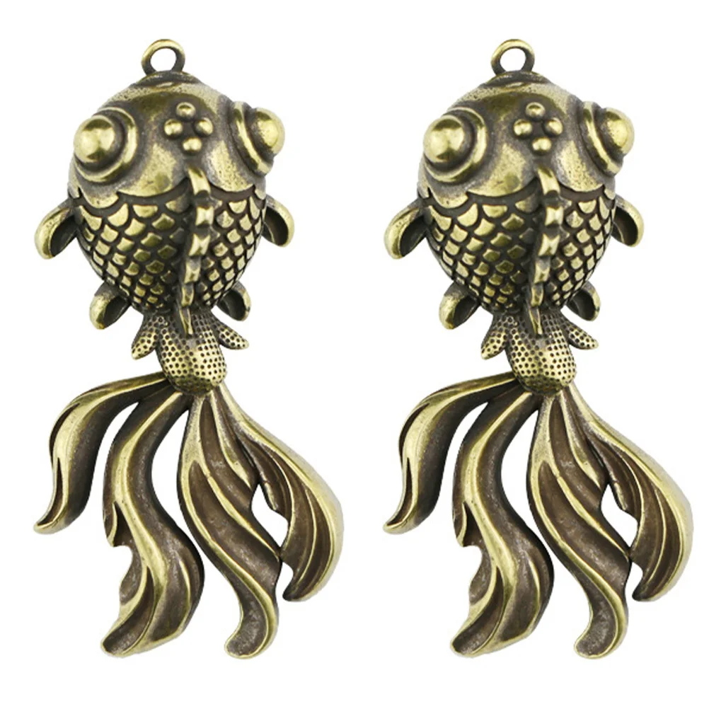

2Pcs Goldfish Keychain Pendant Retro Brass Craft DIY Decoration Unique Vintage Key Ring Ornament Lovely Hanging Charm