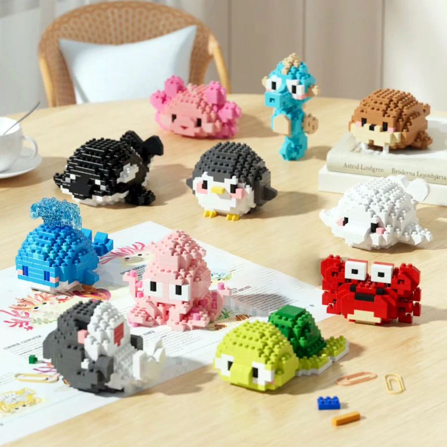 Micro Sea Creatures Series Small Particles Mini Animals Building Blocks Miniature Turtle Whale Fish Children's Educational Toys