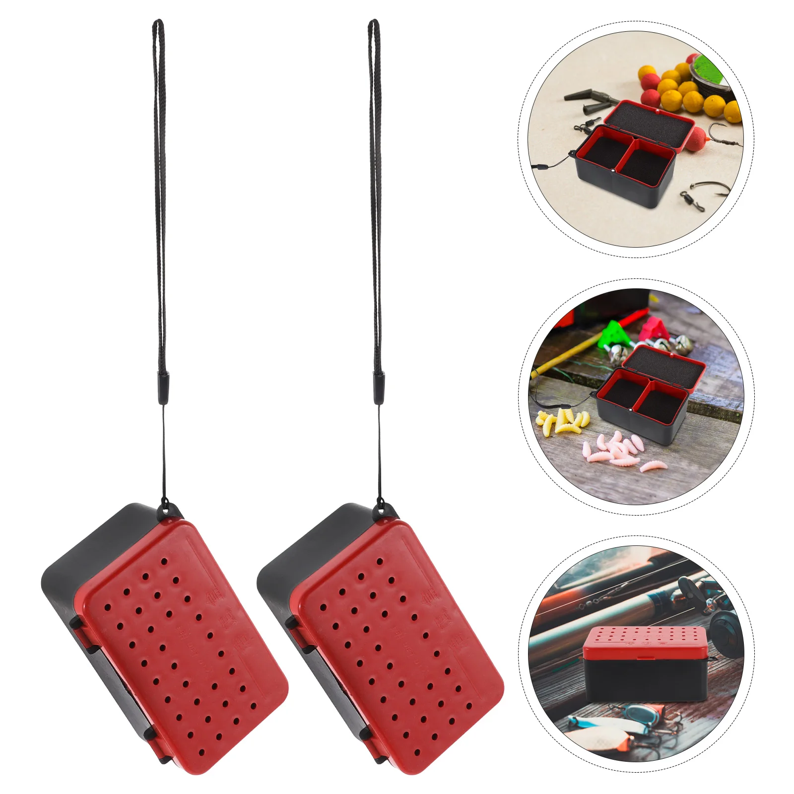 

2 Pcs Fishing Red Worm Box Bait Storage Cases Double Layer Orange Lure Kit Child