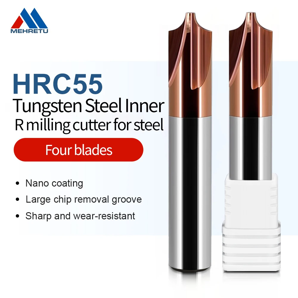 MEHRETU HRC55 Internal R Milling Cutter Round R Angle Endmills Tungsten Steel Chamfering End Mills Anti-R Angle Router Bits