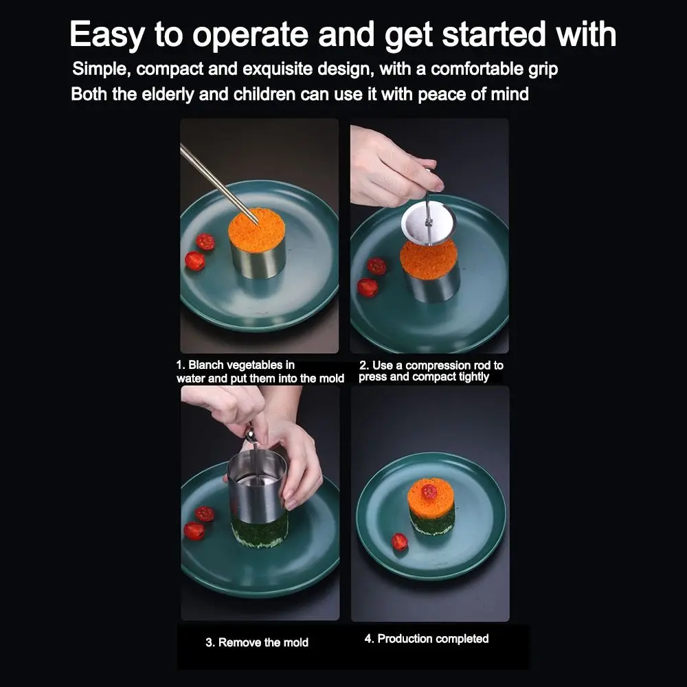 New Round Cake Mousse Ring Stainless Steel Non Stick Food Mold with Pusher Easy To Demould Rice Ball Mold view 5