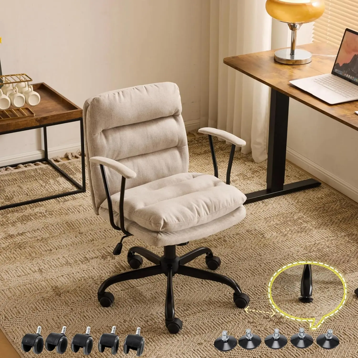 

Comfortable Office Desk Chairs With/No Wheels,Dual-Base,Removable Armrests,Adjustable Comfy Swivel Computer Task Nail Tech