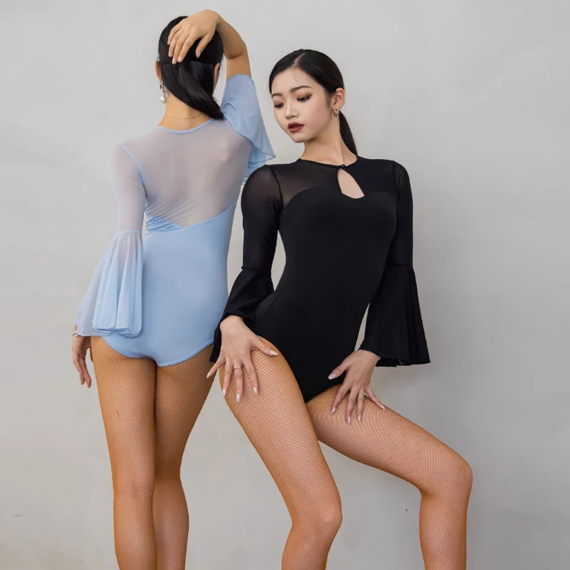 National Standard Latin Jumpsuit Women Latin Dance Tops Long Sleeves Leotard Ballroom Cha Cha Modern Dance Jazz Bodysuit