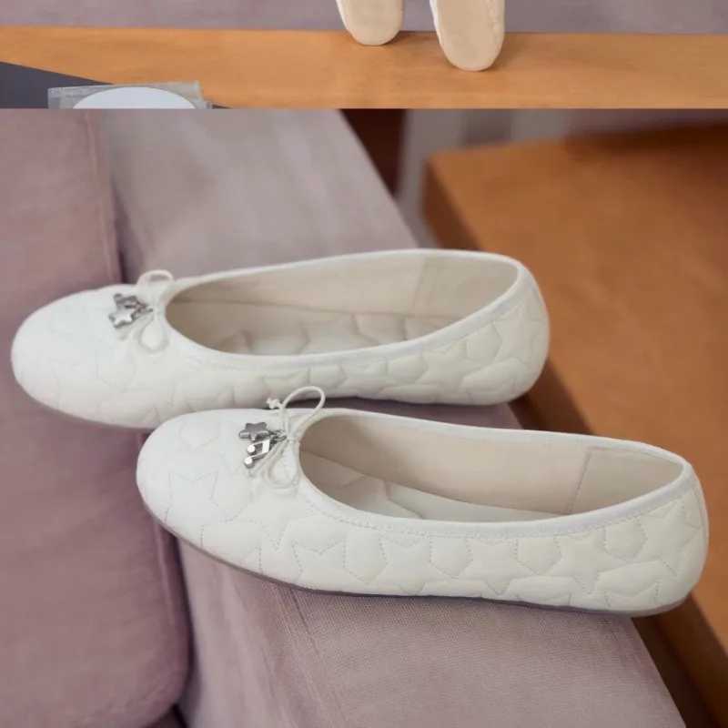 2026 New Trendy Star Pattern Bow Women's Flats and Loafers Fashion Solid Round Toe Casual Soft Sole Women Shoes Zapatos De Mujer