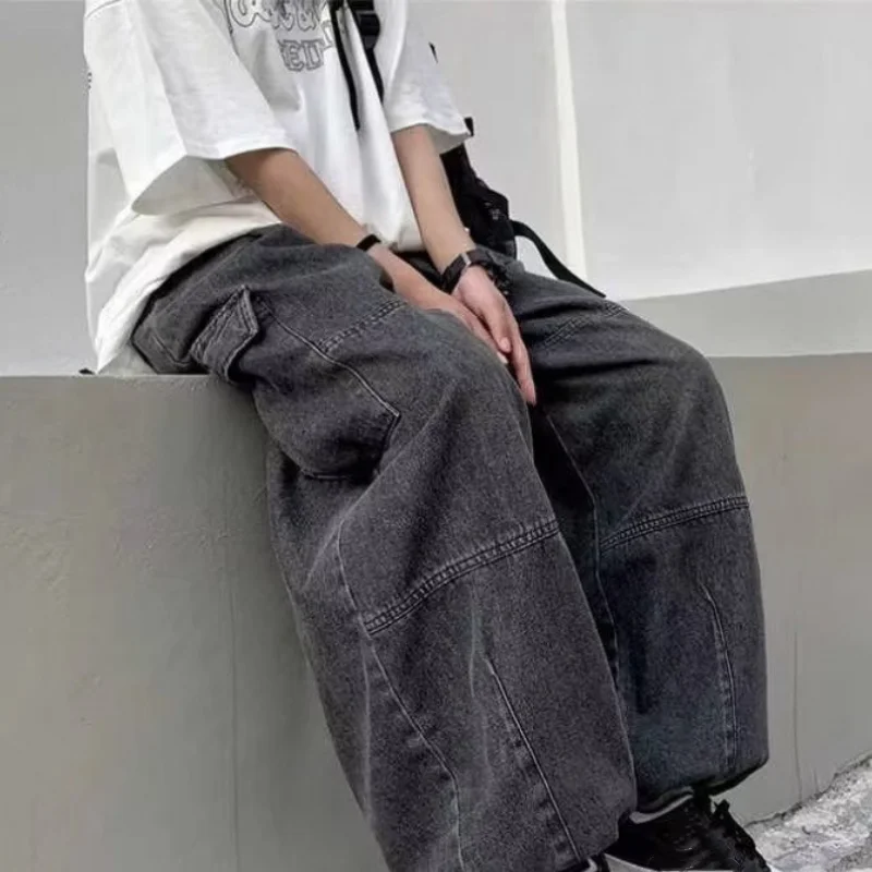 Jean Baggy pour Homme, Pantalon à Jambes Larges, Grandes Poches, Taille artificiel astique, Streetwear, Printemps Automne 2024