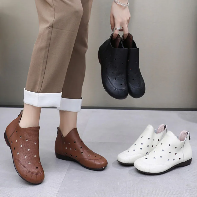 

XMWRLW 2026 Spring Summer Women Ankle Boots Summer Shoes Genuine Leather Retro Style Handmade Shoes Women Summer Ankle Boot Shoe