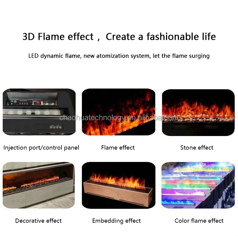 Modern Indoor 3D Water Vapor Electric Fireplace Decor with LED Flame Water Steam Effect Vapor Fire Place Insert for Hotels Style