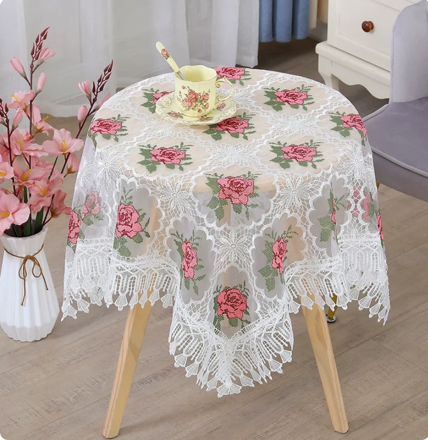 Lace Yarn Embroidery Tablecloth Dust‑proof Cover, Household Table Cover for Tea & Dining Table, Air Conditioner Dust Cover
