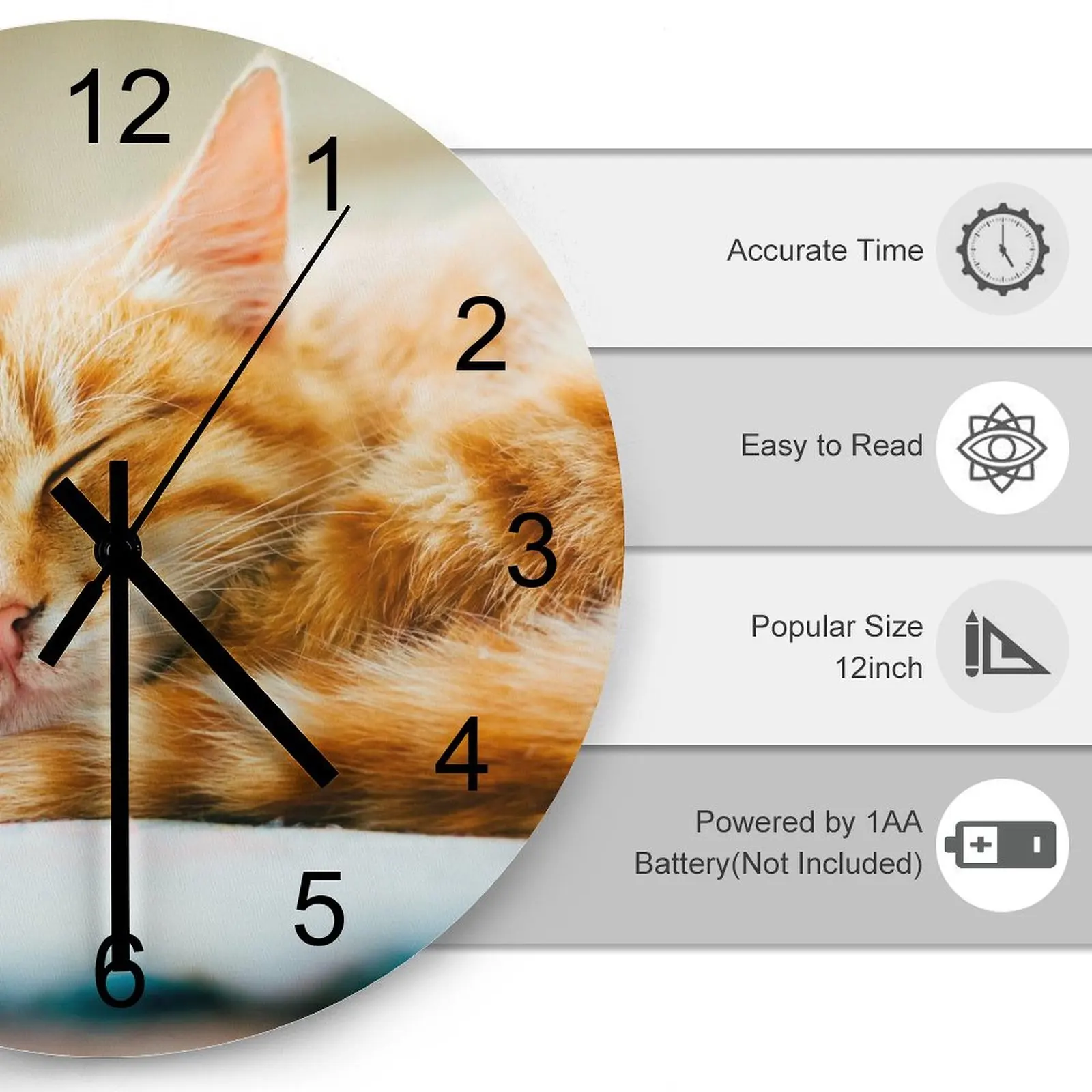 Bedroom Wall Clock Snug lazy cat Clocks 12 inch Mute Wood Round Durable Energy Efficient Nordic Home Decor