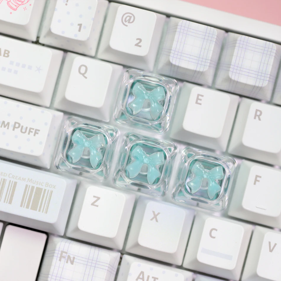 4pcs Pink Transparent Butterfly Keycaps Custom Handmade WASD Keys for Mechanical Gaming Keyboard Artisan Personality Gift