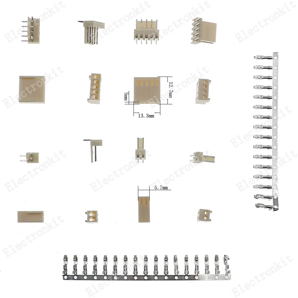 280 stks KF2510 2 p 3 p 4 p 5pin 2.54mm Pitch Behuizing Pin Header Haakse Terminal Connectors Adapter Assortiment Kit