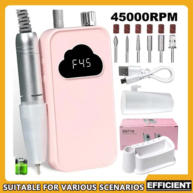 

Профессиональная электрическая дрель для ногтей, 45000 об/мин, перезаряжаемая портативная гелевая шлифовальная машинка для ногтей, пилочка для полировки, салонный инструмент для ухода за ногтями