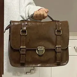 Vintage Buckle Mailman Bag Solid Color Satchel Handbag Retro Shoulder Bag High-capacity Underarm Bag Student Commuting Briefcase