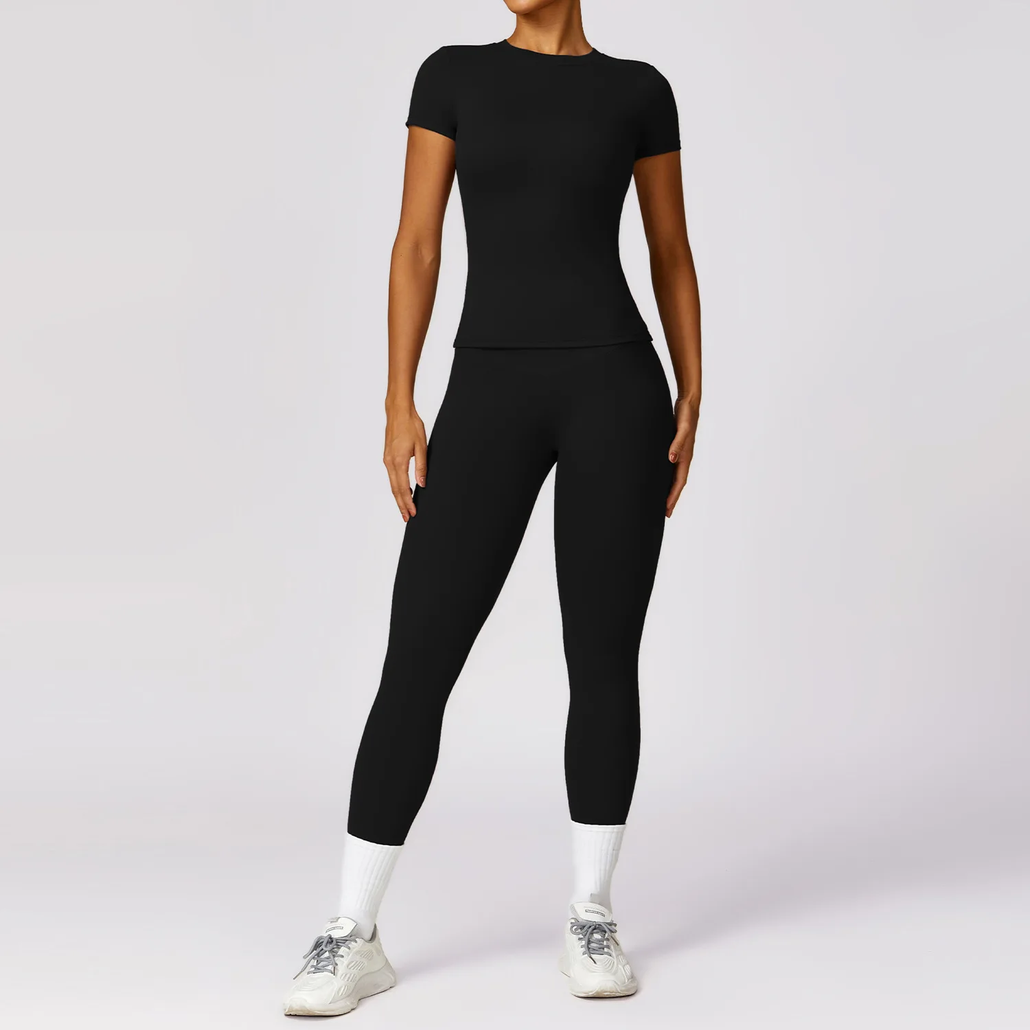 Colheita de manga comprida e cintura alta Leggings Yoga Set para mulheres, fatos de treino, roupas esportivas, roupas de ginástica, fitness, roupas