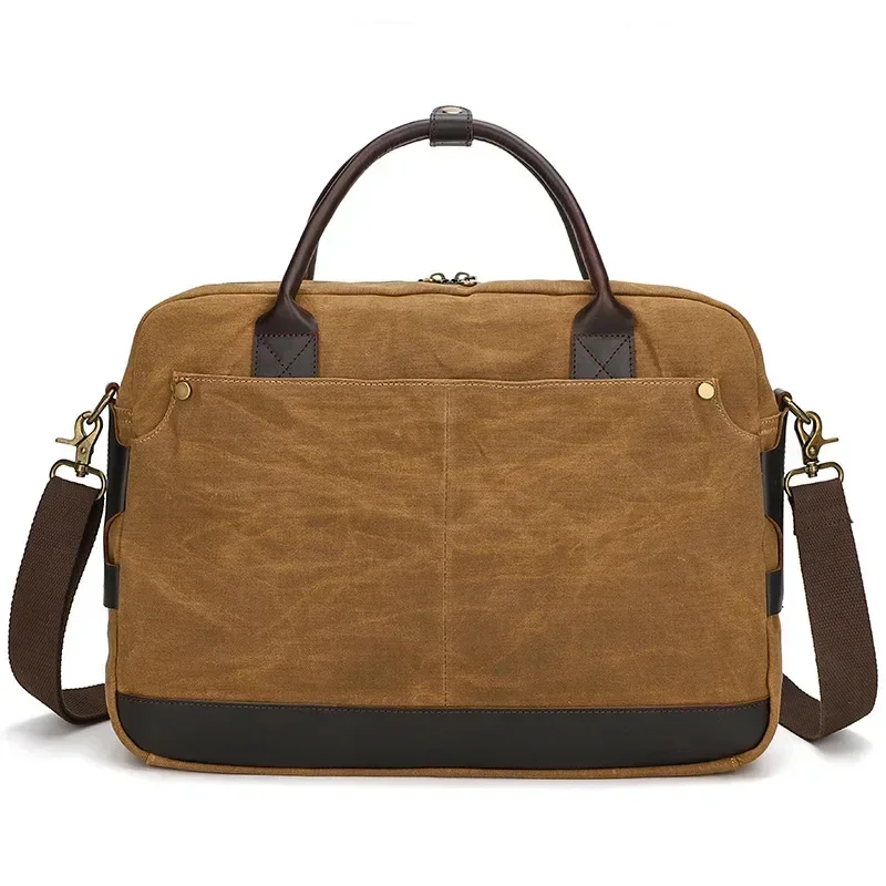 M598 porte-documents Portable hommes toile avec cuir de cheval fou rétro épaule bandoulière en plein air voyage Messeage sac d'ordinateur