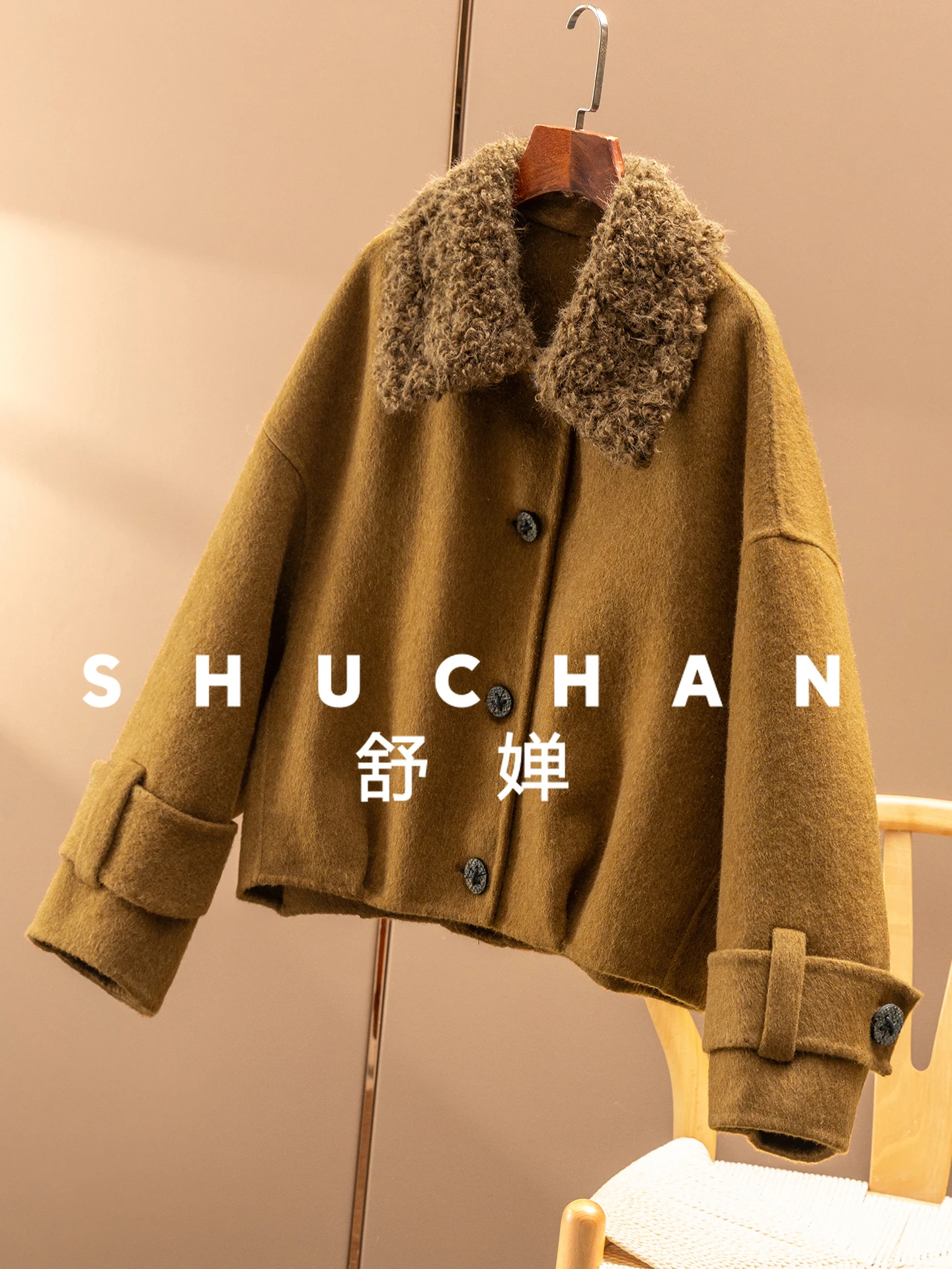 Ciepły płaszczyk z futrzanym kołnierzem z wełny alpaki, dwustronny, krótki, wełniany, damski 49F2 Camperas De Mujer Invierno 2025