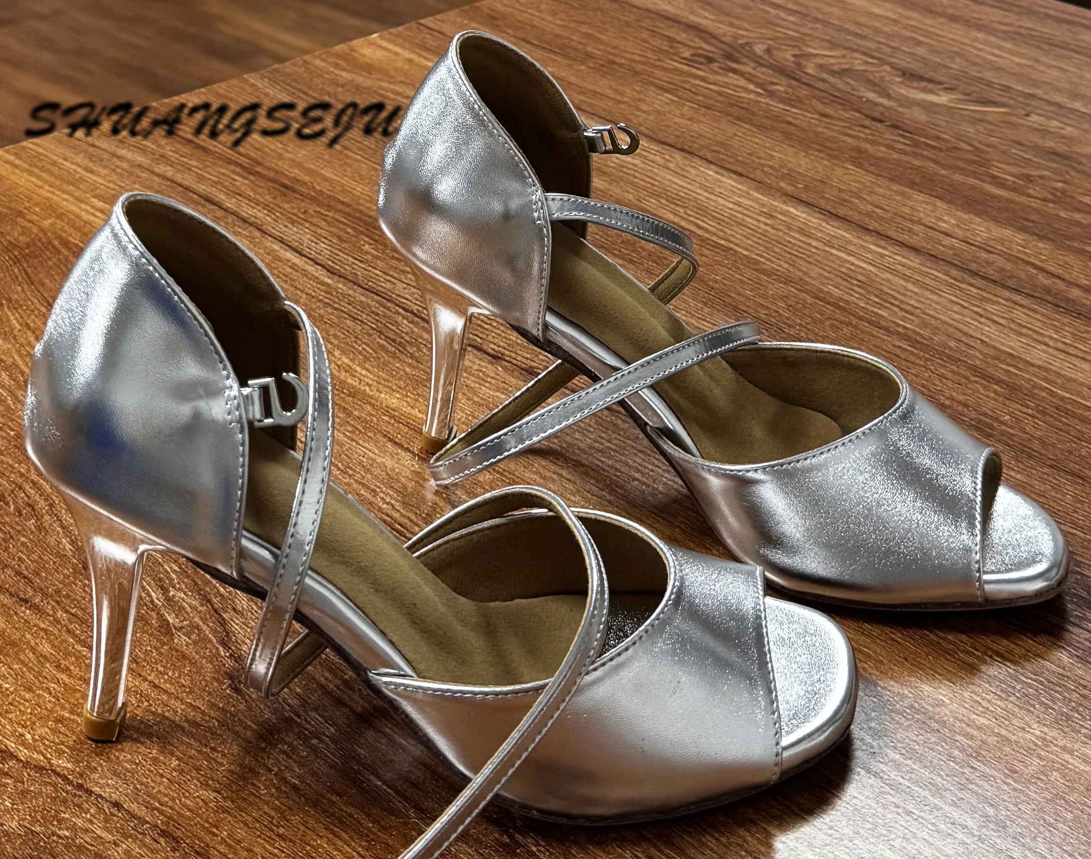 

SHUANGSEJU 2025 New adult women's Argentine tango dance shoes, matte cowhide hard sole, 8.5cm silver electroplated heel Noble