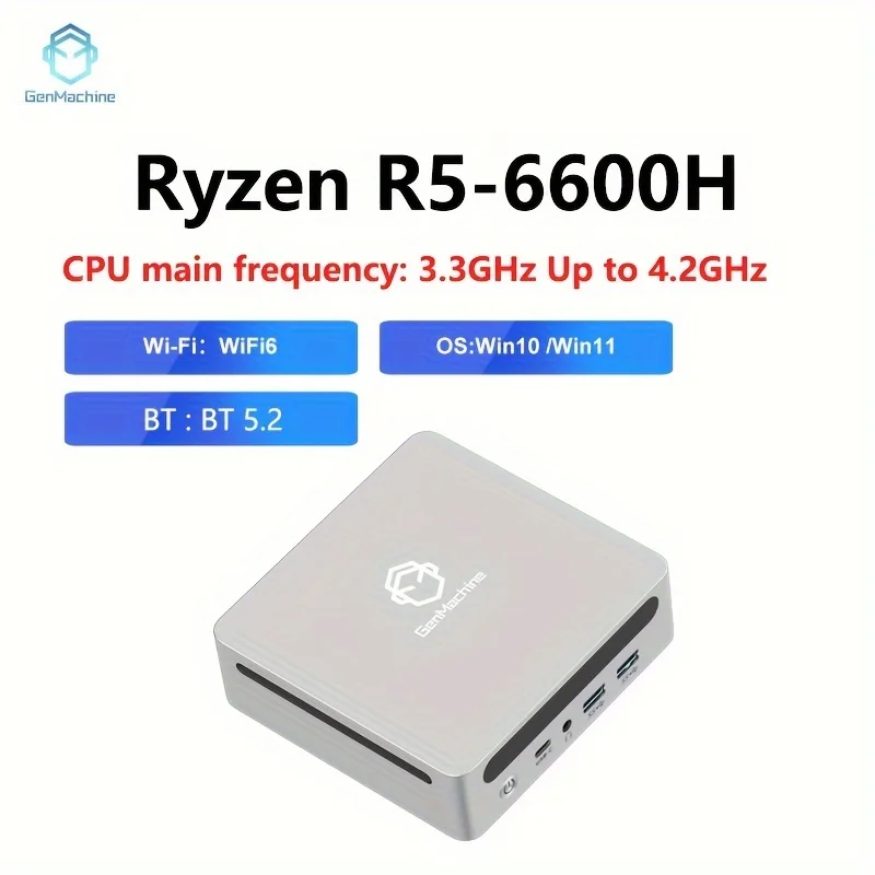 Genmachine AMD 6600H LPDDR5 16G 6400Mhz Mini PC Ordenador Windows 11 Ryzen WiFi 6 Gaming PC Display Diy Gaming Computer Gamer PC