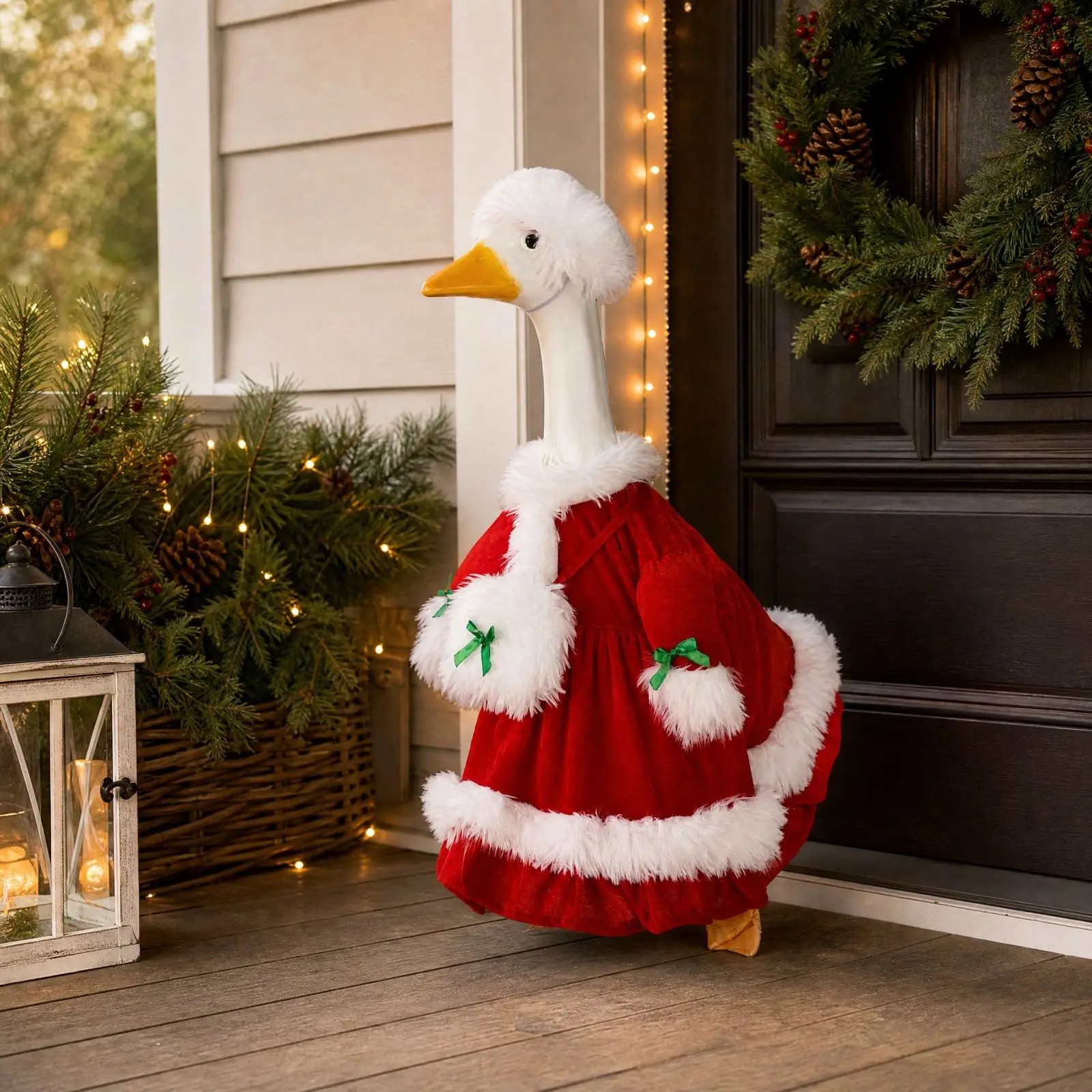 23 Inch Christmas Porch Goose Decor Set Xmas Outfit for Lawn Goose Figurine Holiday Yard Garden Porch Ornament Home Decor