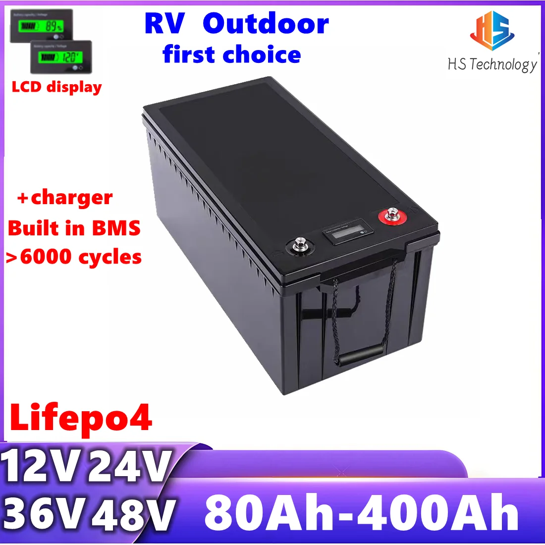 

Waterproof 12V 24V 36V 48V 80Ah 100Ah 150Ah 200Ah 400Ah Lifepo4 battery BMS for Solar energy Outdoor Camping inverter，RV+Charger