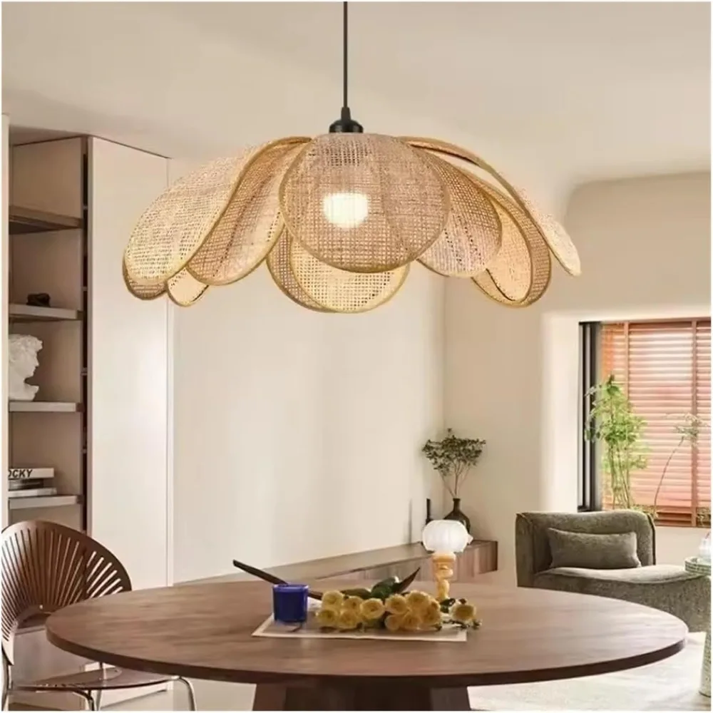 

Boho Bamboo Chandelier Living Room Pendant Light Home Decor Lamp Ceiling Hanging Light Fixture Dining Room Wicker Chandeliers