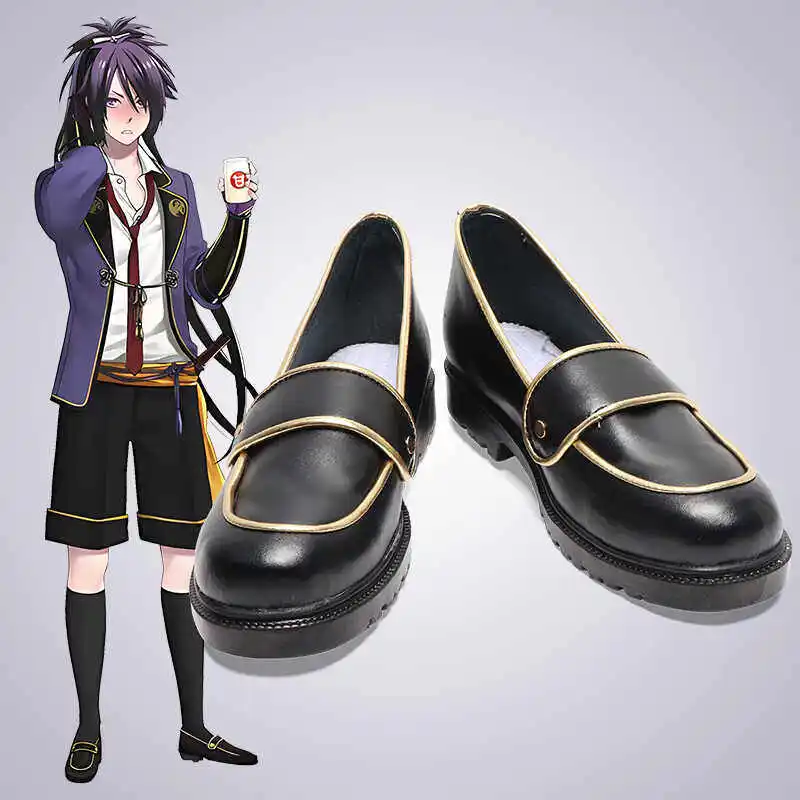 Anime Touken Ranbu Online‌ Fudou Yukimitsu‌ Cosplay Shoes Black Short PU Leather Boots For Halloween Carnival