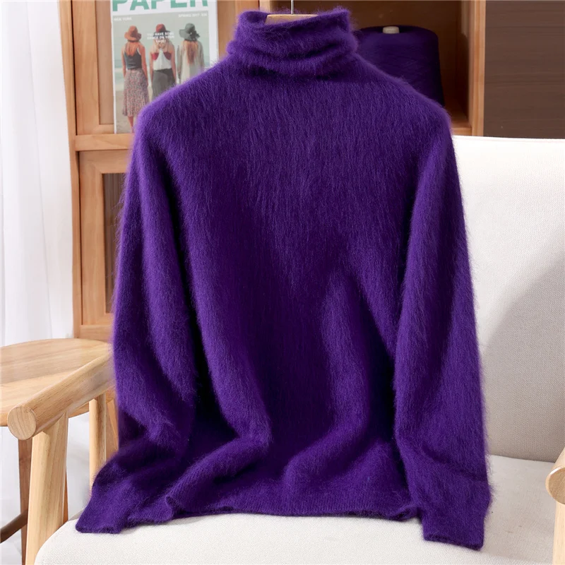 เสื้อสเวตเตอร์ผู้หญิงผ้าแคชเมียร์มิงค์แท้ 100% สำหรับฤดูใบไม้ร่วงและฤดูหนาว สีพื้น คอเต่า แฟชั่น นุ่ม อุ่น สบาย