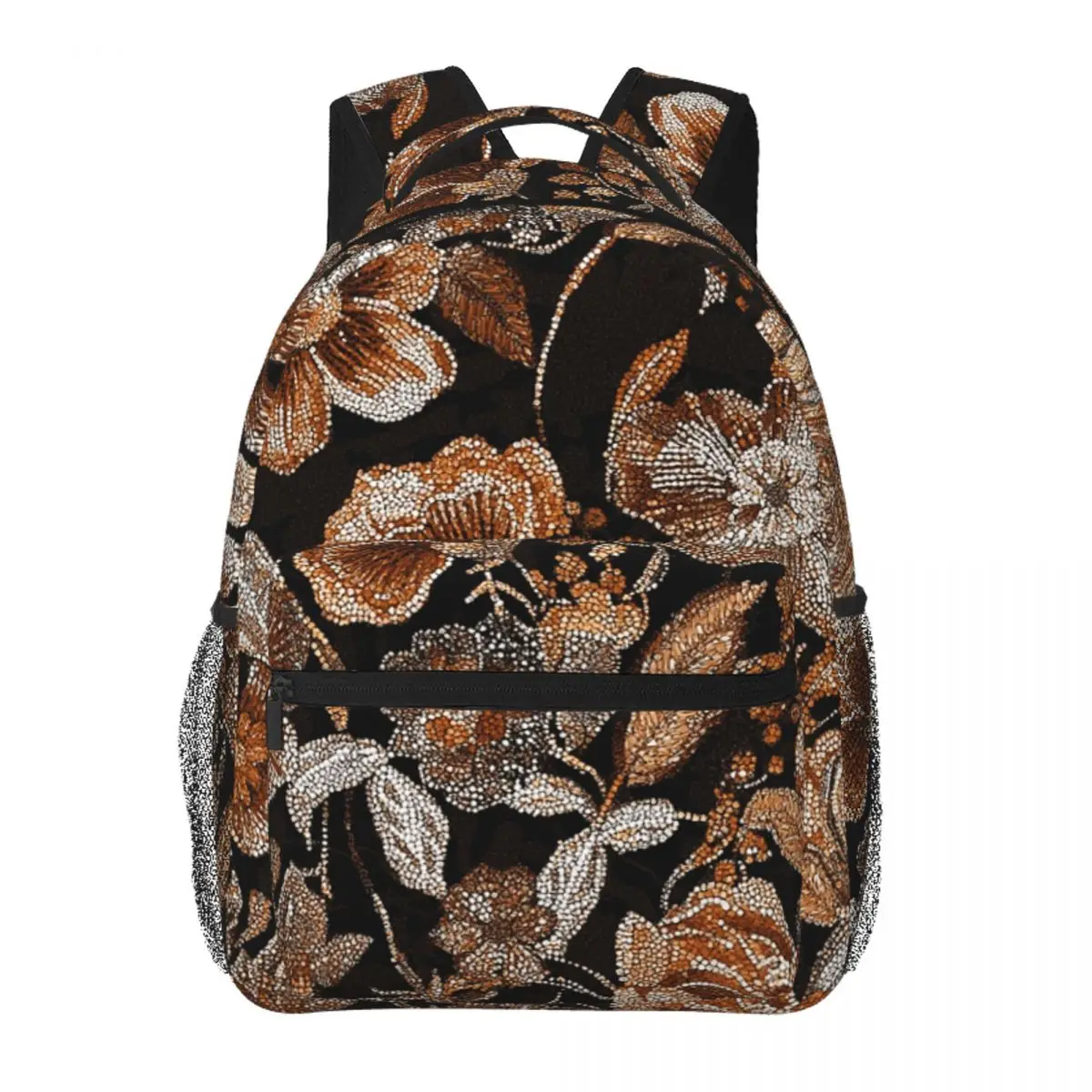 

Beige Moody Floral Sequins Maximalist Aesthetic Backpack Student BookBag Children School Bag Laptop Shoulder Bags for Boys Girls