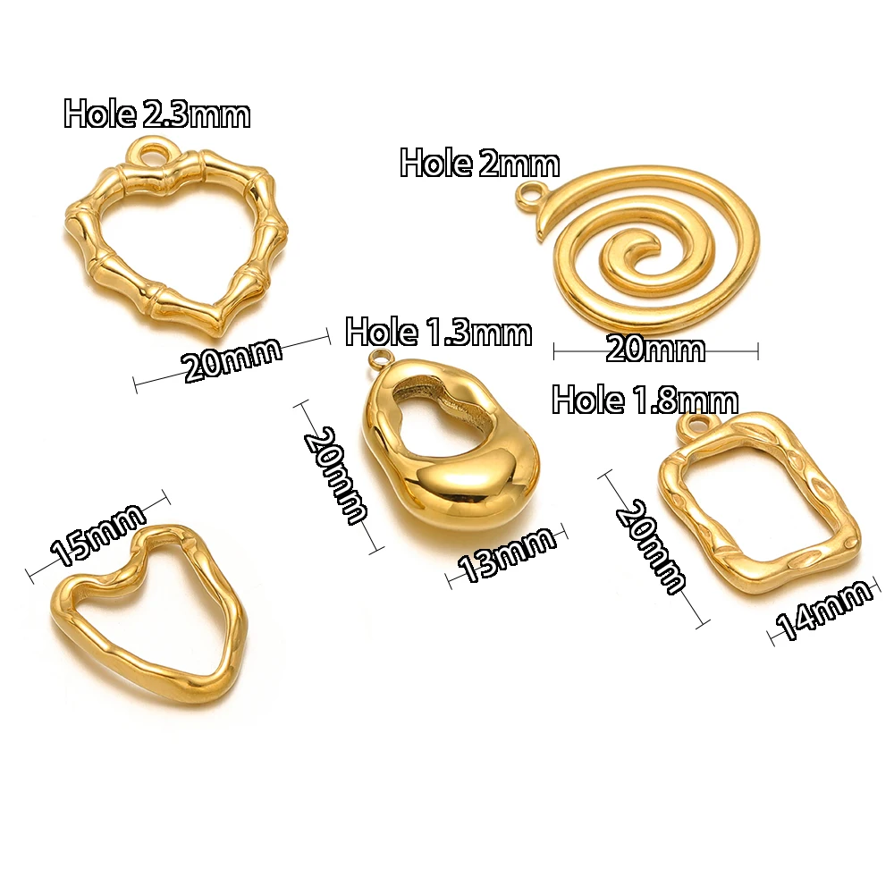 5 Stück Edelstahl Trendige Metall-Herzanhänger Goldene Halskette Armband DIY Ohrhänger Anhänger Zubehör – Detail 3