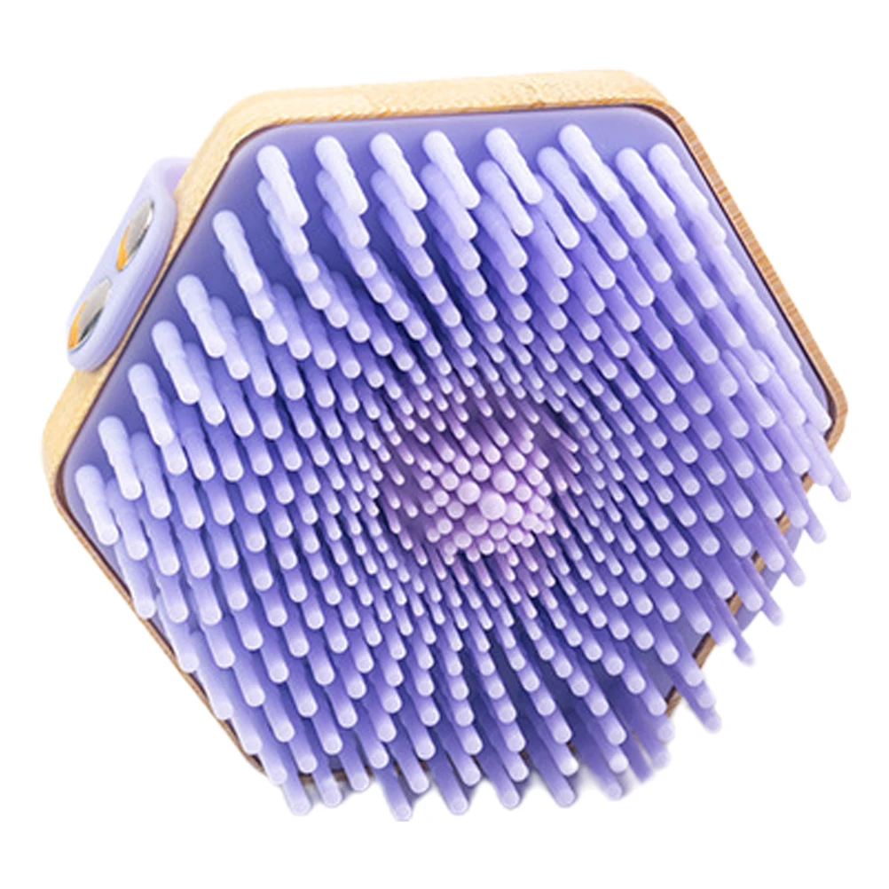 

Silicone Shower Brush Hexagonal Bamboo Wood Bath Wet Use Body Scrubber Exfoliating Scrub Brush for Body
