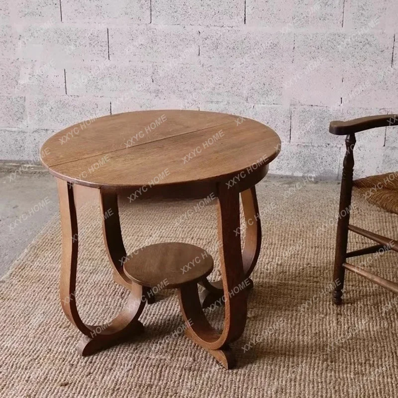 AA solid wood medieval retro small round table living room sofa small coffee table casual designer corner table