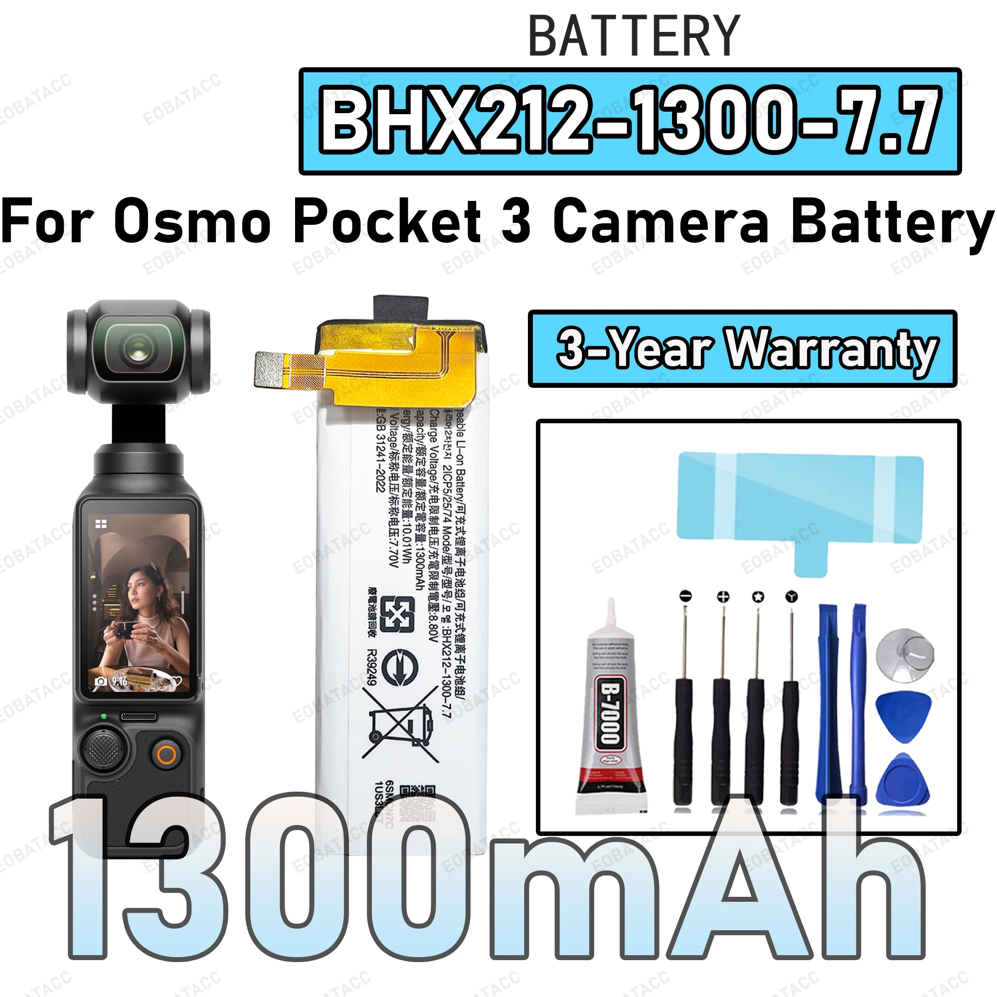 2 Baterai Pengganti Zero Cycle BHX212-1300-7.7 Baru Untuk Aksesoris Kamera DJI Osmo Pocket 3 Baterai Bateria+Alat Gratis