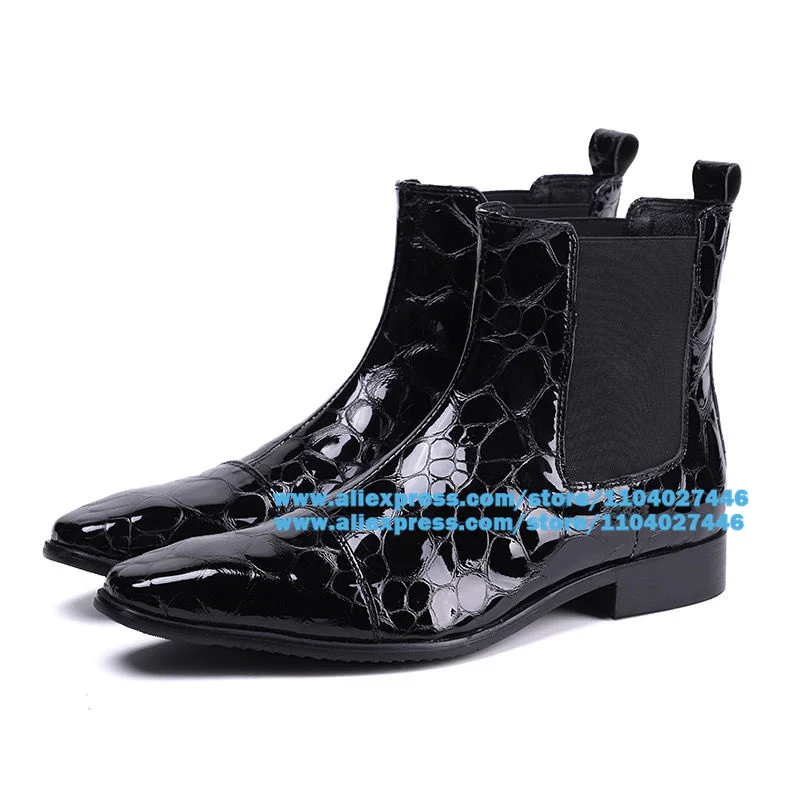 

Elastic Band Black Leather Boots for Men Solid Color Leather High-Top Booties British Luxury Handmade Trendy Men Shoes Botas