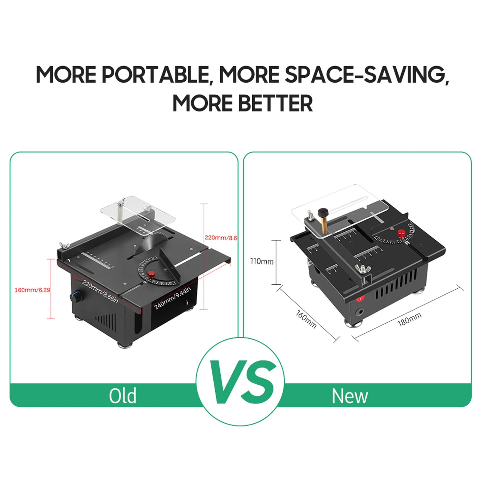 100 W multifunktionale Tischkreissäge, Mini-Desktop-Elektrosäge, Geschwindigkeit und Winkel, verstellbar, anhebbares Klinge, 16 mm Schnitttiefe – Detail 15