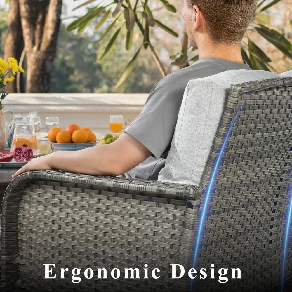 4-Piece Wicker Patio Furniture Set, All-Weather Rattan Conversation Bistro Loveseat Chair and Table Set for Balcony and Deck