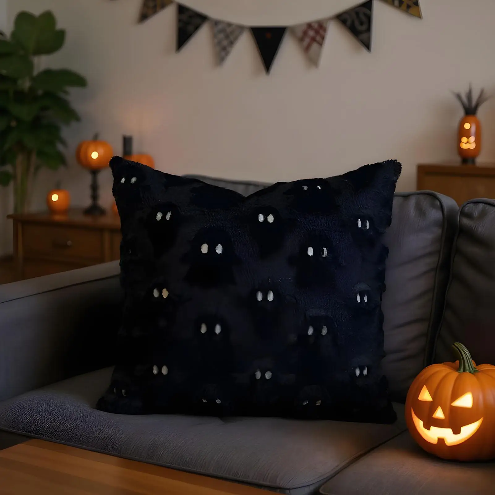 

Black Pillow Covers Throw Cushion Cover Invisible Zipper Soft Ghost Decoration for Couch Chair Sofa Bedroom Outdoor Camping Site