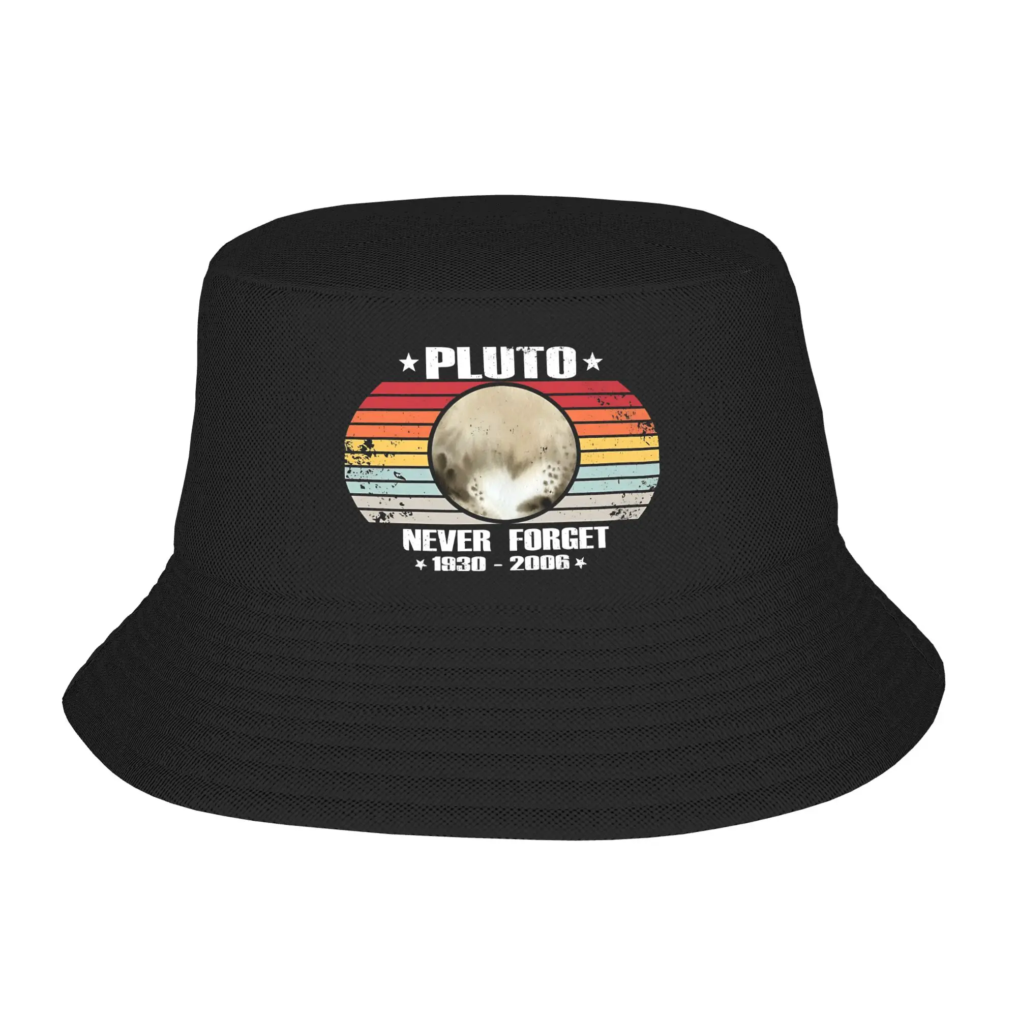 Travel Headwear Pluto Never Forget 1930 - 2006 20th anniversary  Accessories Bucket Hat Trendy Girl  Sun Caps