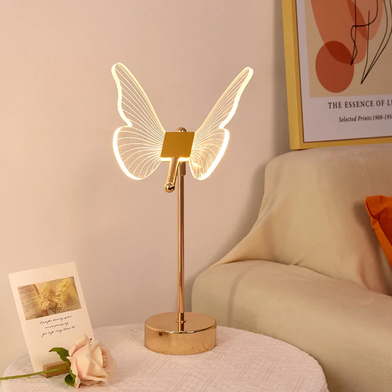 

Table Lamp Retro Gold Acrylic Butterfly LED Desk Lamp Hotel Villa Art Decor LED Table Light Living Room Bedside LED Night Lights