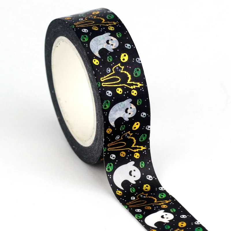 NEW 1X 10M Deco Cute Gold Foil Cats Skull Ghost Halloween Washi Tape for Planner Scrapbooking Masking Tape Journal Papeleria