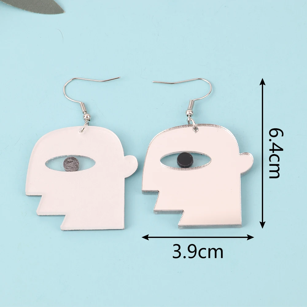 Halloween Mirror Human Face Eye Dangle Earrings for Women Vintage Abstract Human Head Drop Earring Hip Hop Statement Jewelry