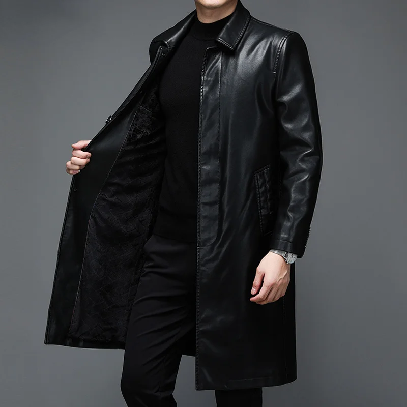 Genuine Leather Man Jackets Autumn Winter Men Clothes Fashion Casual Long Jacket Warm Plush Windbreaker куртка мужская