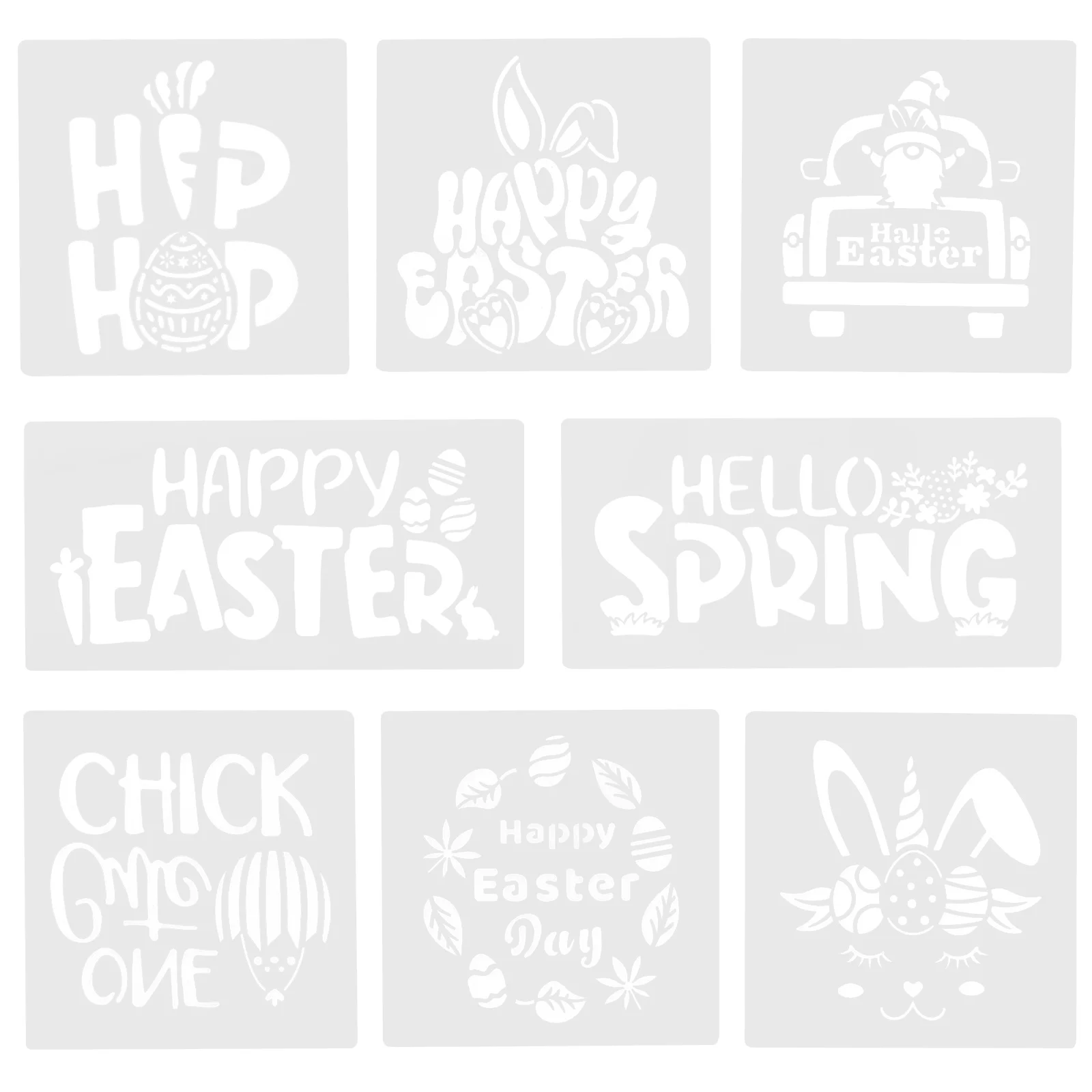 

8 Sheets Hollow Easter Painting Stencils Reusable Plastic Templates for DIY Craft Decorations Home Art Accessories