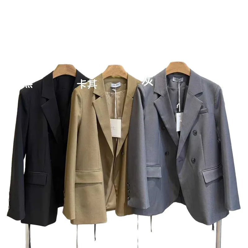 SuperAen 한국 스타일 Office Lady Blazers Slit Back 가을 2025 새로운 회색 캐주얼 긴팔 오버 사이즈 루즈 블레이저