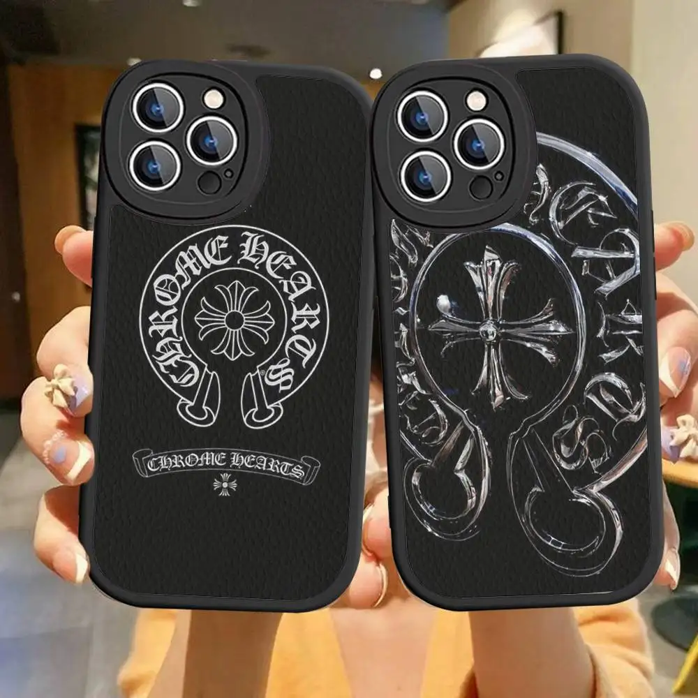 الكلاسيكية الفاخرة C-ChromeS H-القلب جراب هاتف آيفون 11 12 13 14 15 16 برو ماكس زائد أغطية جلد