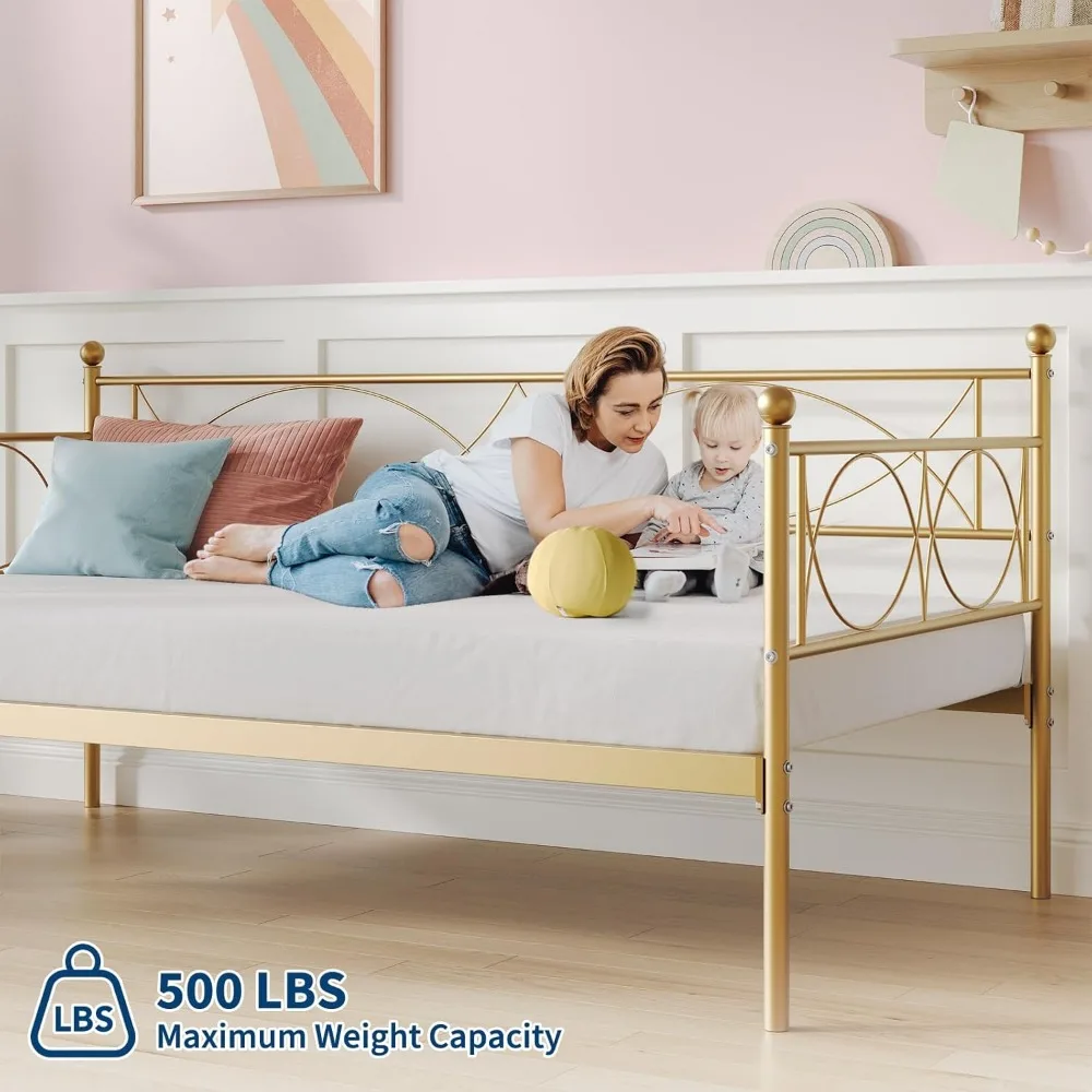 سرير نهاري مزدوج من IDEALHOUSE مع دولاب، وسرير نهاري معدني مزدوج ومجموعة دولاب، وإطار سرير أريكة سرير نهاري مع دعم شريحة فولاذية، متعدد الوظائف #4