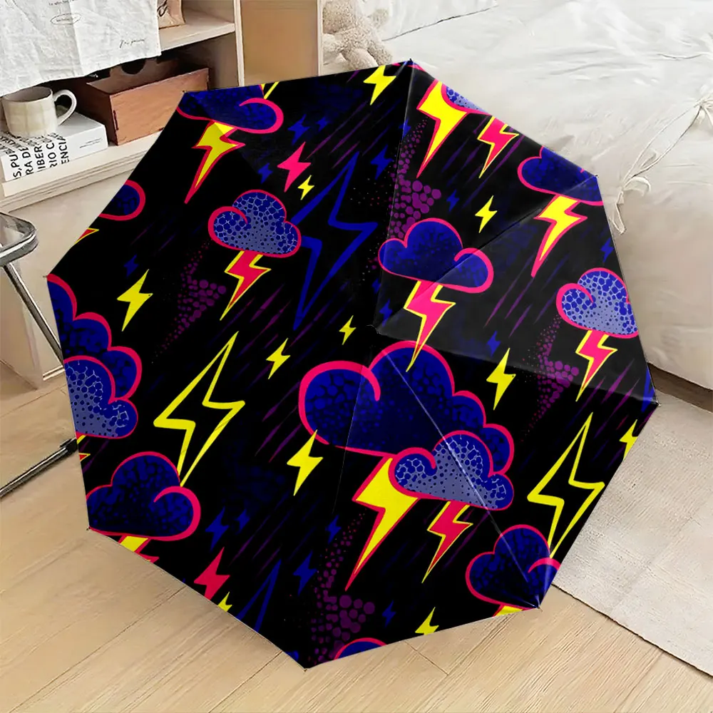 Colorful Storm Pattern Black Background Umbrella Design portable waterproof sun rain umbrella for outdoor travel beach