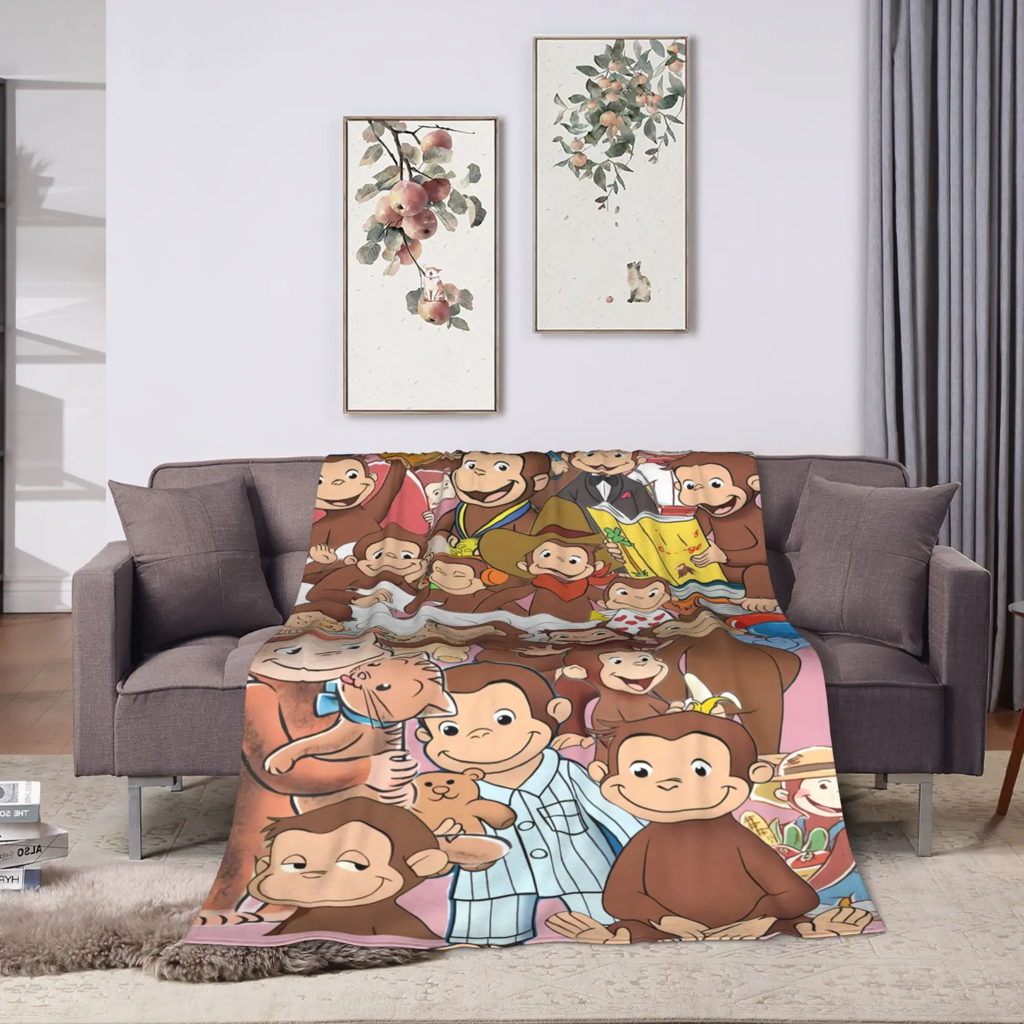 Curious George Blanket Quality Warm Soft  Throw Blanket Winter Girls Boys Couch Chair Street Trend Bedspread