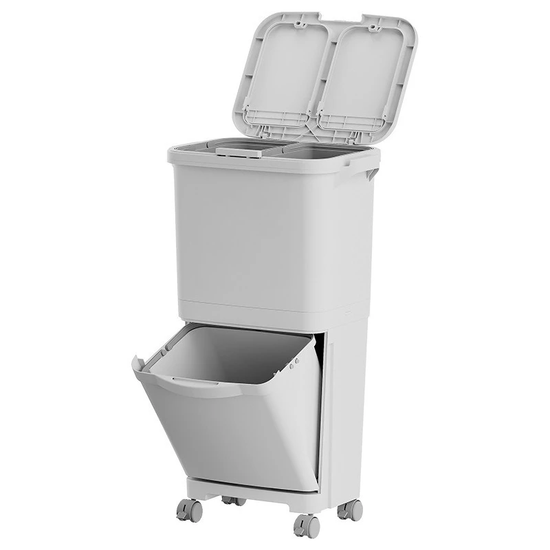 For Kitchen Trash Can Does Not Bend Over Removable Household with Cover Large Capacity Double Layer Wet and Dry Classification